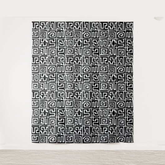 Kuba Style Pattern 071019 - Schwarz und Weiß Wandteppich (Vorderseite)