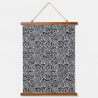 Kuba Style Pattern 071019 - Schwarz und Weiß Wandteppich Mit Holzrahmen