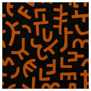 Kuba Style Pattern 121019 - Orange on Black Stoff