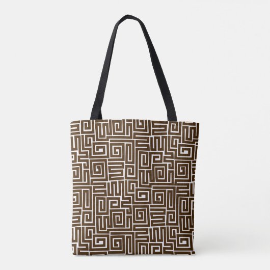 Kuba Style Pattern 280922 - Dunkelbraun auf Weiß Tasche (Rückseite)