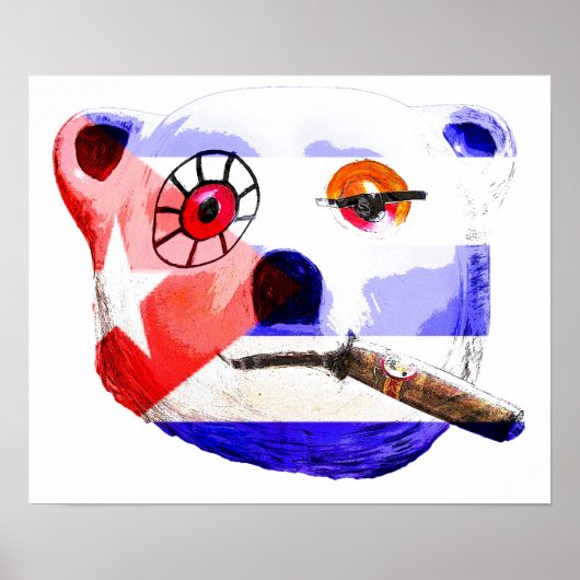 Kuba Teddy Bear mit Cigar, mit kubanischer Flagge Poster (Vorne)