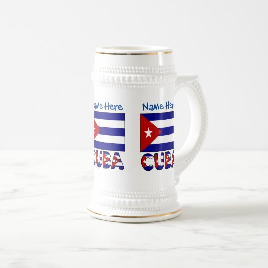 Kuba und Dark Blue Cuban Flag Personalisiert Bierglas (VorderseiteRechts)