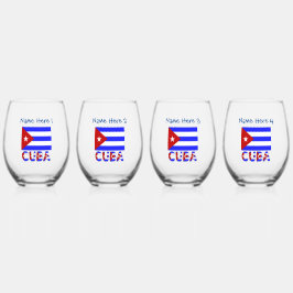 Kuba und Kuba - Personalisiertes Flaggenblau Weinglas Ohne Stiel