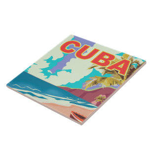 Kuba Vintage Reiseplakat Fliese