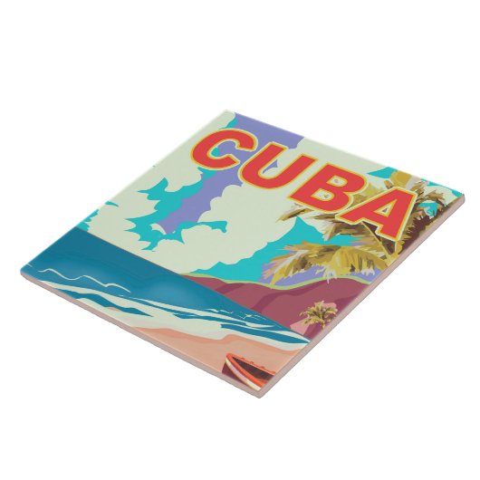 Kuba Vintage Reiseplakat Fliese (Seite)
