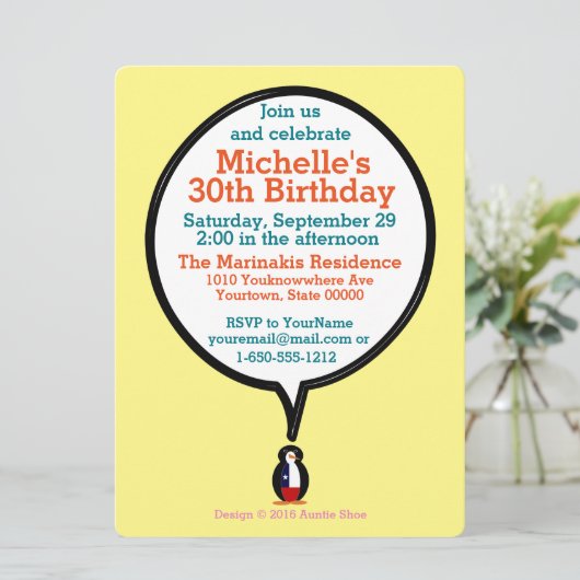 Kubanisch Gesprächspartnerin Penguin Personalisier Einladung (Stehend Vorderseite)