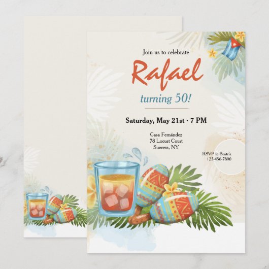 Kubanische Feier Einladung (Vorne/Hinten)