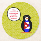 kubanische Flag Holiday Frau Penguin Gespräch Runder Pappuntersetzer (Vorderseite)