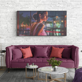 Kubanische Frau sieht Miami-Malerei aus Poster