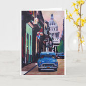 Kubanische Oldtimer-Straßen-Szene in Havana Kuba Karte (Gelbe Blume)