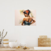 Kubanische Salsa-Tänzerin in einem Seidenkleid Poster (Küche)