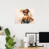 Kubanische Salsa-Tänzerin in einem Seidenkleid Poster (Heimbüro)