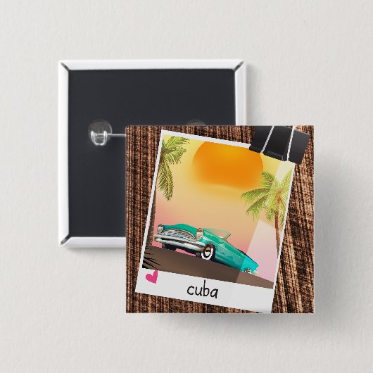 Kubanisches Oldtimer Foto Reiseplakat. Button (Vorne & Hinten)