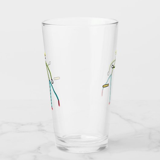 Kubb Playing Stickman Glas (Links)