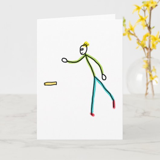 Kubb Playing Stickman Karte (Gelbe Blume)