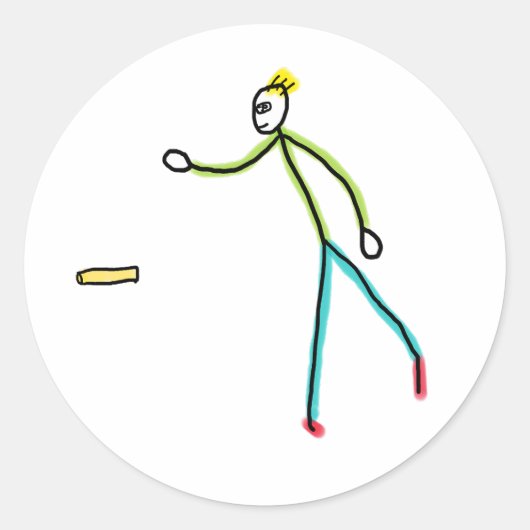 Kubb spielender Stickman Runder Aufkleber (Vorderseite)