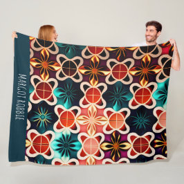 Kubische Blume Rotflorales Retro-Muster Fleecedecke