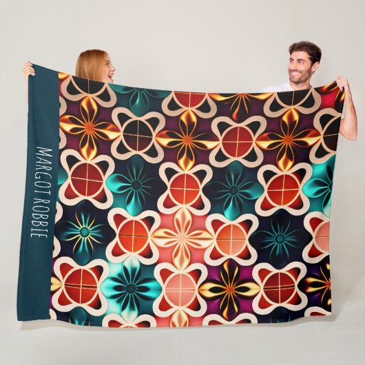 Kubische Blume Rotflorales Retro-Muster Fleecedecke (Beispiel)