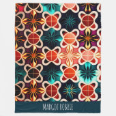 Kubische Blume Rotflorales Retro-Muster Fleecedecke (Vorderseite)