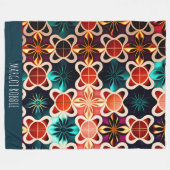Kubische Blume Rotflorales Retro-Muster Fleecedecke (Vorderseite (Horizontal))