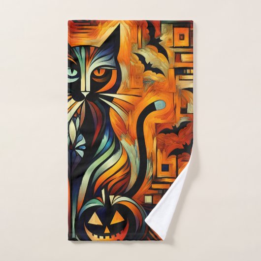 Kubismus Halloween Cat Badhandtuch Set (Handtuch)