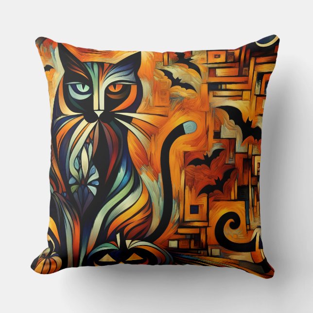 Kubismus Halloween Cat Kissen (Vorderseite)