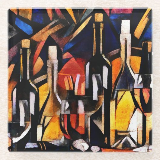 Kubismus Themen Wein: Flaschen & Trauben Glasuntersetzer (Vorderseite)