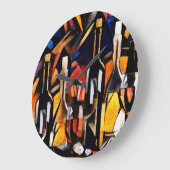 Kubismus Themen Wein: Flaschen & Trauben Große Wanduhr (Winkel)