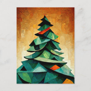 Kubismus, Weihnachtsbaum an Weihnachten. Gemalt. Postkarte