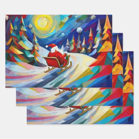 Kubismus Weihnachtsmann Weihnachtsfeier Geschenkpapier Set (Set)