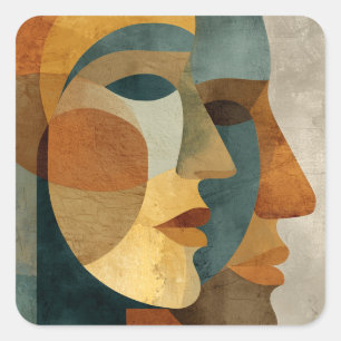 Kubistische abstrakte Gesichter Wandkunst Druck Quadratischer Aufkleber