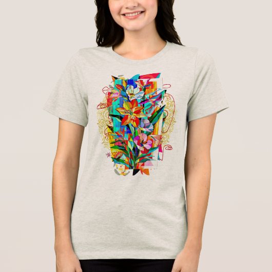 Kubistische Blume Tri-Blend Shirt (Vorderseite)