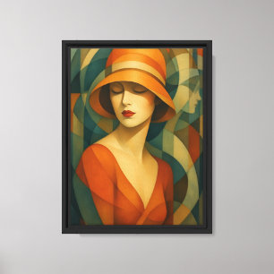 Kubistische Frau mit Abstrakter Leinwand Art Print