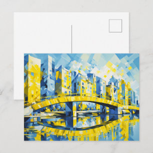 Kubistische Gelbe Brücke über den Fluss Postkarte