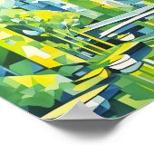 Kubistische Grüne Stadt mit Brücke Poster (Ecke)