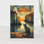 Kubistische Katze: Sonnenuntergang in Venezianisch Dankeskarte (Vorderseite)