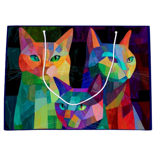 Kubistische Katzenwächter Große Geschenktüte (Vorderseite)