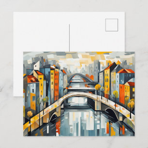 Kubistische schneebedeckte Brücke über einer refle Postkarte