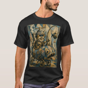 Kubistische Steampunk-Katze reitet mechanischen Fi T-Shirt