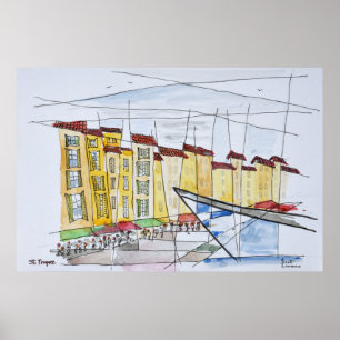 Kubistischer Abstract Saint-Tropez, Französische Poster
