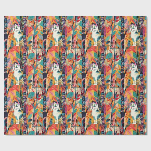 kubistischer Cat-Carnival Geschenkpapier (Flach)