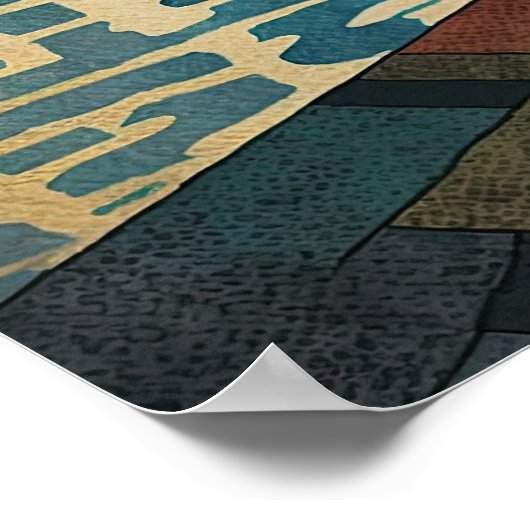 Kubistischer Cat Watching Sonnenuntergang über leu Poster (Ecke)