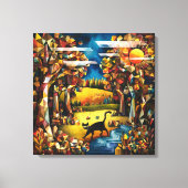 Kubistischer Herbstwald mit Fluss und Wiese Leinwanddruck (Vorderseite)