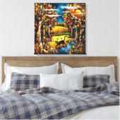 Kubistischer Herbstwald mit Fluss und Wiese Leinwanddruck (Insitu (Schlafzimmer))