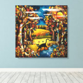 Kubistischer Herbstwald mit Fluss und Wiese Leinwanddruck (Insitu (Holzboden))