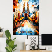 Kubistischer Sonnenaufgang in Barcelona - Geometri Poster (Heimbüro)