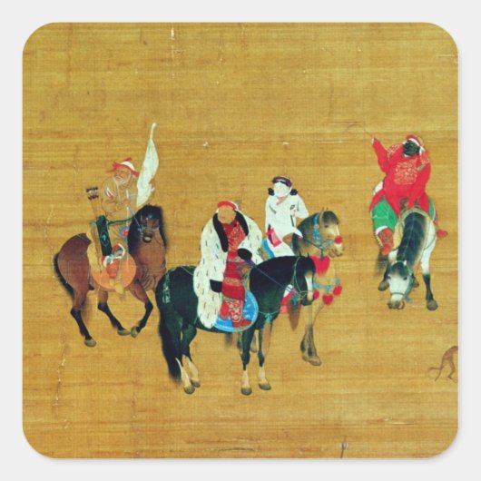 Kublai Khan Hunting, Yuan-Dynastie Quadratischer Aufkleber (Vorderseite)