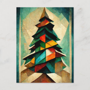 Kubnismus. Weihnachtsbaum modern abstrakt gemalt. Postkarte