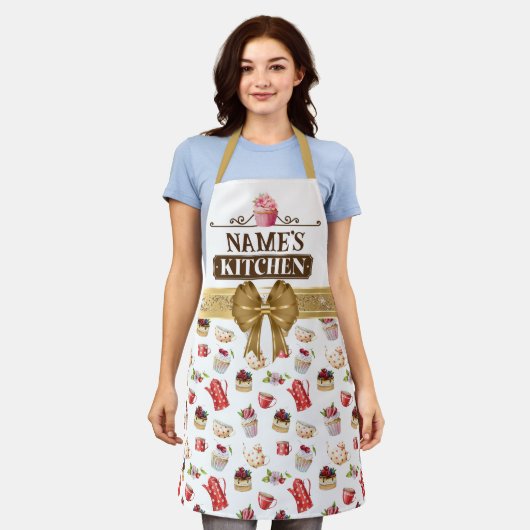 Küche des individuellen Namens und Aquarell Rosa K Schürze (Getragen)