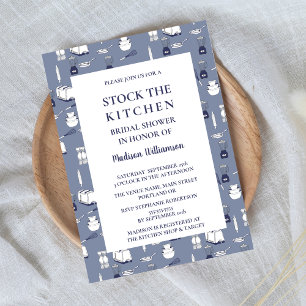 Küche einrichten  Moderne blaue Hochzeitsdusche Einladung